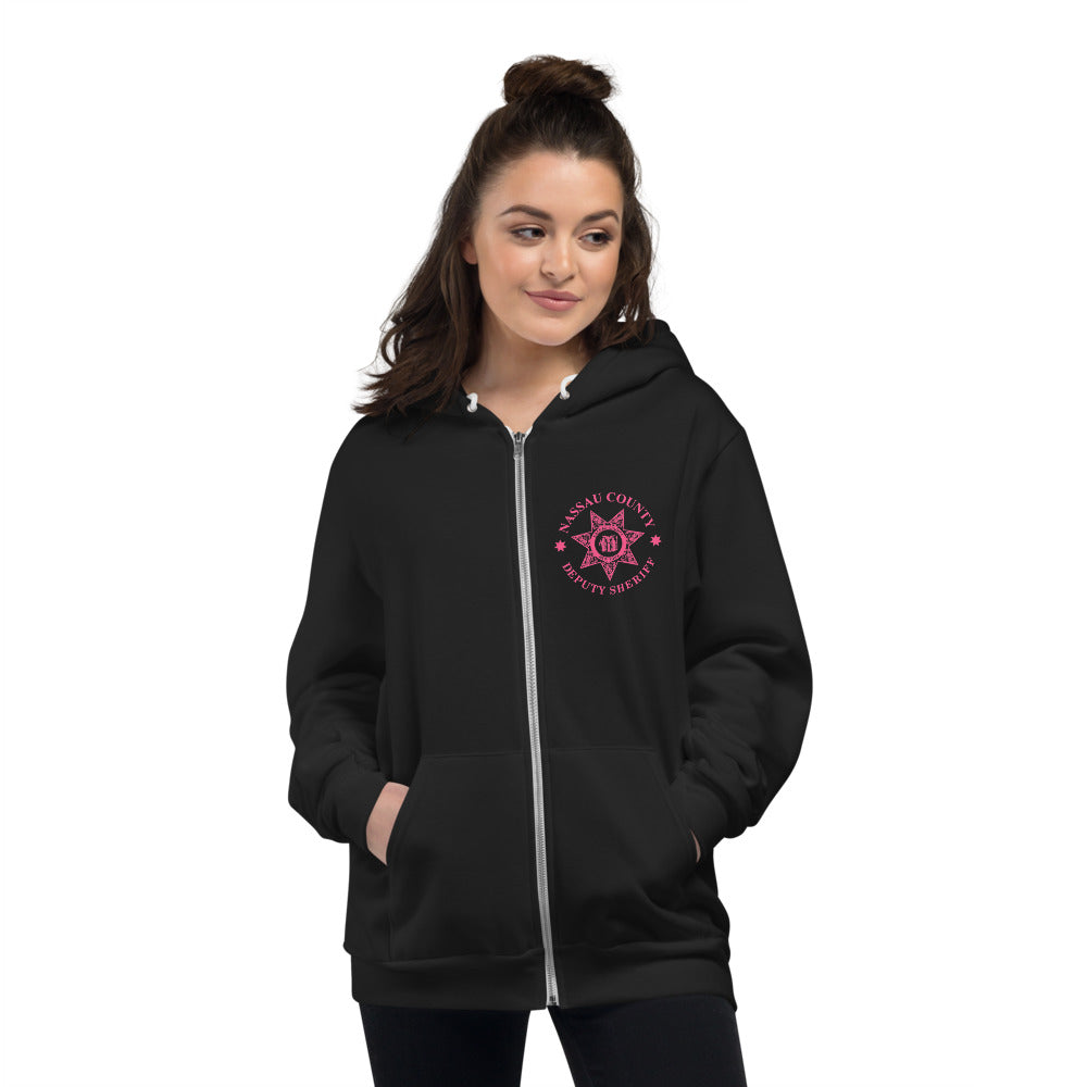 Ladies Breast Cancer Pink Ribbon Survivor Full Zip Hoodie - Black