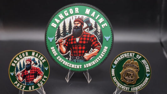 1 PER CUSTOMER: DEA BANGOR MAINE: 1 COIN AND 1 PATCH COMBO