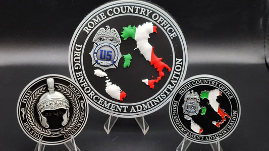 1 PER CUSTOMER: DEA ROME ITALY: 1 COIN AND 1 PATCH COMBO