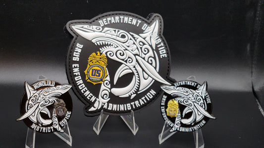 1 PER CUSTOMER: DEA HONOLULU HAWAII SHARK: 1 COIN AND 1 PATCH COMBO