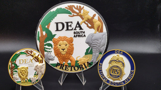 1 PER CUSTOMER: DEA PRETORIA SOUTH AFRICA BIG 5: 1 COIN AND 1 PATCH COMBO