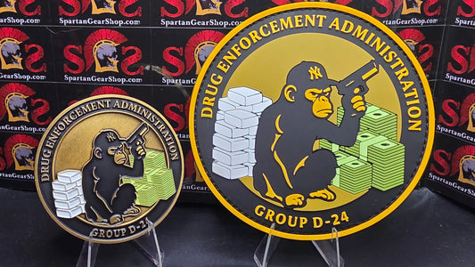 2 PER PERSON!  DEA NEW YORK GROUP D-24 TACTICAL MONKEY COIN AND PATCH