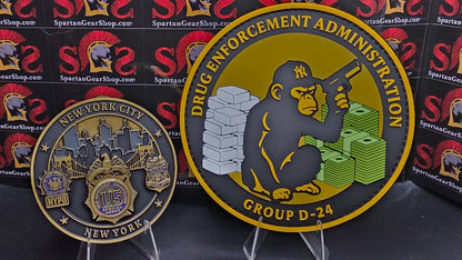 2 PER PERSON!  DEA NEW YORK GROUP D-24 TACTICAL MONKEY COIN AND PATCH