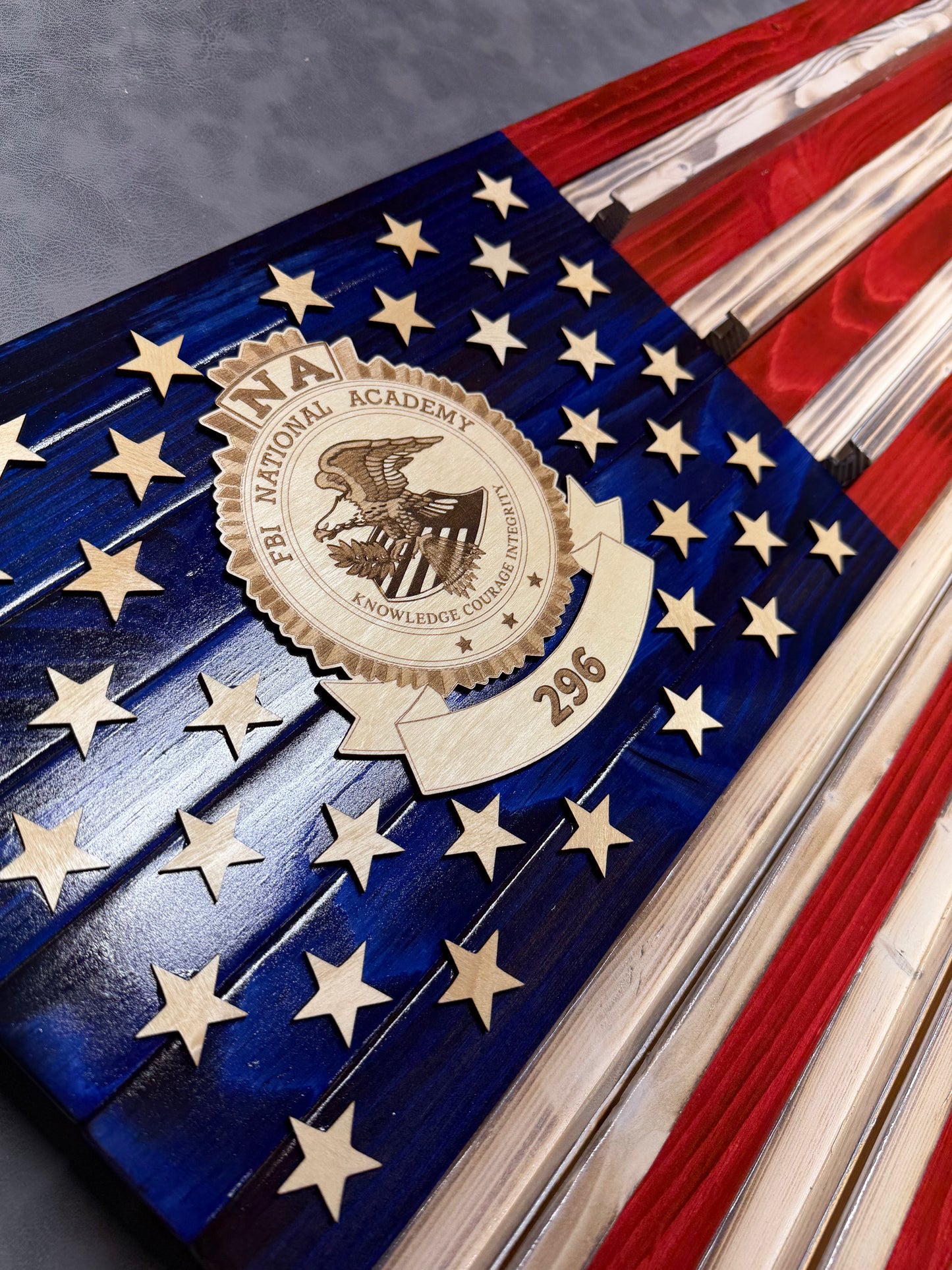 ALL NEW! Coin Display Wooden Flags +1  CUSTOM BADGE (Free Shipping within USA)