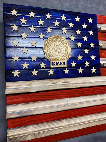 ALL NEW! Coin Display Wooden Flags +1  CUSTOM BADGE (Free Shipping within USA)