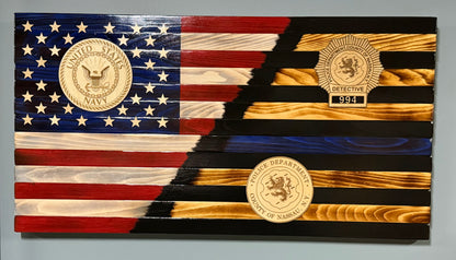 ALL NEW! Coin Display Wooden Flags +1  CUSTOM BADGE (Free Shipping within USA)