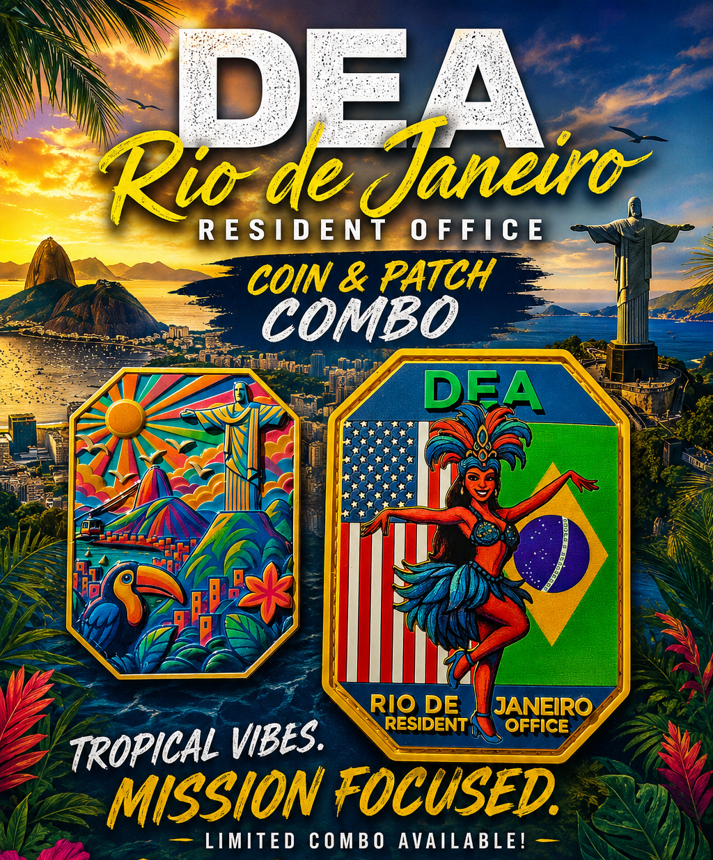 RIO BRAZIL RESIDENT OFFICE CHALLENGE COIN AND PVC PATCH COMBO