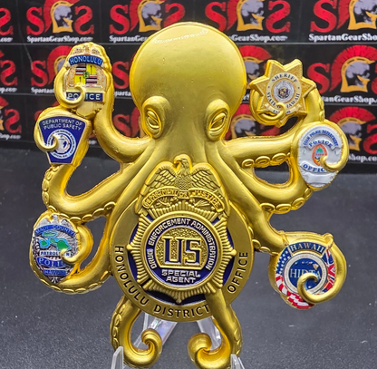 ONLY 35 MADE! NUMBERED HONOLULU HAWAII 3" MATTE GOLD OCTOPUS