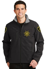 Load image into Gallery viewer, DEPUTY Soft Shell Jacket w/ embroidered star. (ALL SHERIFF EMBROIDERY ITEMS ARE PRODUCED AND SHIPPED ONCE A YEAR IN APRIL, DUE TO MINIMUM ORDER REQUIREMENTS BY THE EMBROIDERER. ORDERS WILL ONLY BE ACCEPTED JANUARY-MARCH)