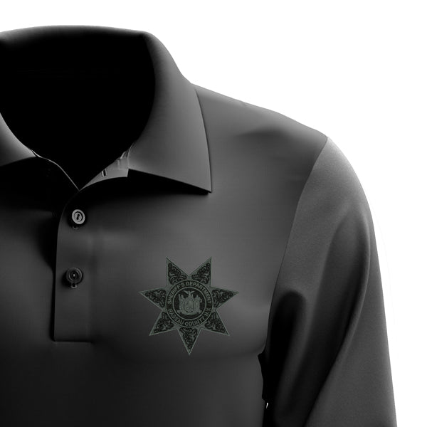 Nassau County Sheriff's Dept Long Sleeve Sport-Wick Polo w/ embroidered shield (ALL SHERIFF EMBROIDERY ITEMS ARE PRODUCED AND SHIPPED ONCE A YEAR IN APRIL, DUE TO MINIMUM ORDER REQUIREMENTS BY THE EMBROIDERER. ORDERS WILL ONLY BE ACCEPTED JANUARY-MARCH)