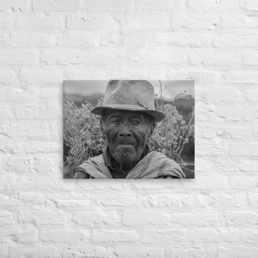 Peruvian Flower Farmer on Canvas