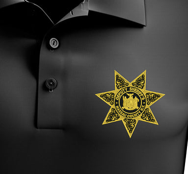 DEPUTY Long Sleeve Polo w/ embroidered patch or Star in Gold or Silver. (MADE AND SHIPED IN MAY AND OCTOBER)